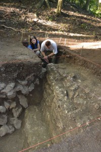 Lily and Eric look at SE corner of Early Building Buried in A36 Platform_